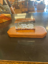 Load image into Gallery viewer, Laser edged crystal elephant on Mesquite ￼￼
